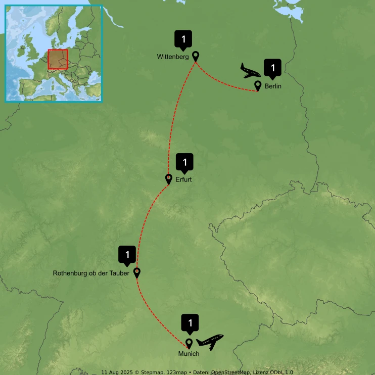 Luther and Bonhoeffer Heritage Tour - Map
