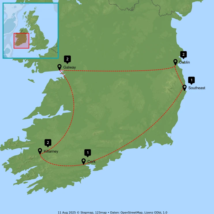 Southern Ireland Tour - Map