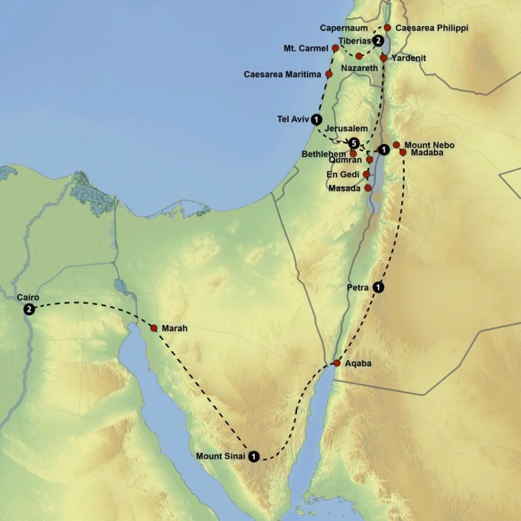 Biblical Egypt, Jordan and Israel Tour - Map