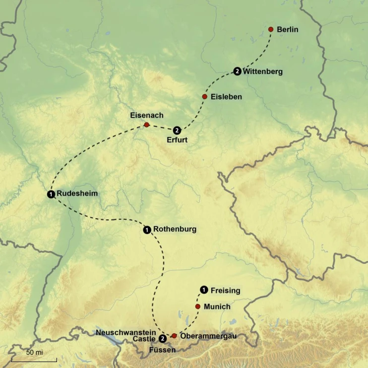 Luther, Castles, and Oktoberfest Tour - Map